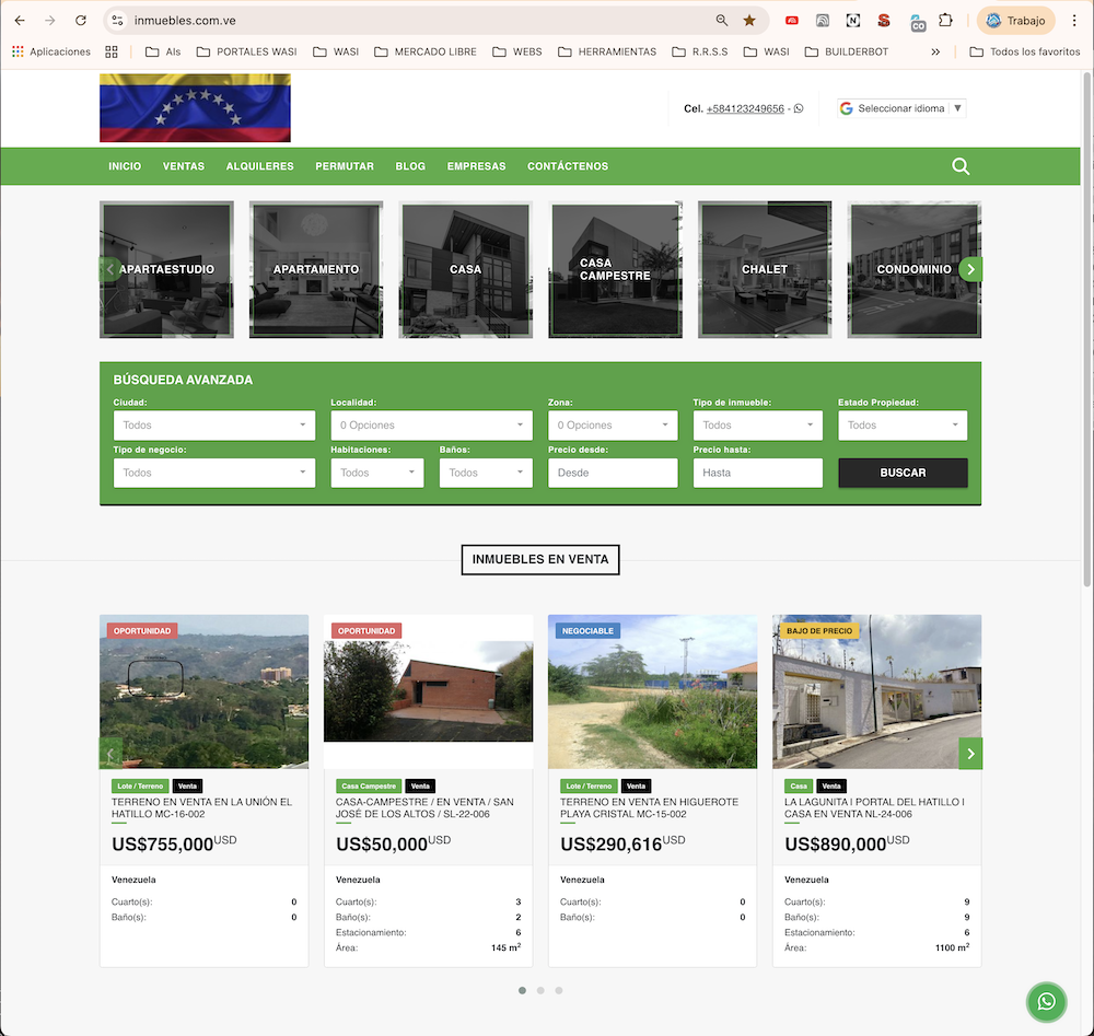Imagen del portal inmobiliario nacional www.inmuebles.com.ve